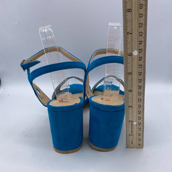 FSJ Women's Blue Ankle Strap Chunky Heel Sandal - Picture 7 of 11